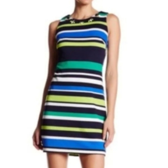 vince camuto stripped jeweled neckline shi… - Picture 1 of 9